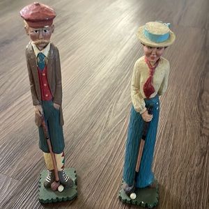 2 Resin Sportsman Pencil Figurine Golfers Man and Woman Golf Club & Balls